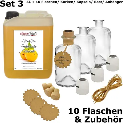 Produktbild von Grand Cru Fränkische Mirabelle 5L inkl. 10 Flaschen, Korken, Kapseln, Bast & Anhänger 40% Vol Schnaps Obstler Spirituose