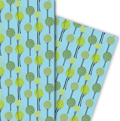 Produktbild von Schönes Geschenkpapier mit kleinem Laub Wald in hellblau - G6320, 32 x 48cm