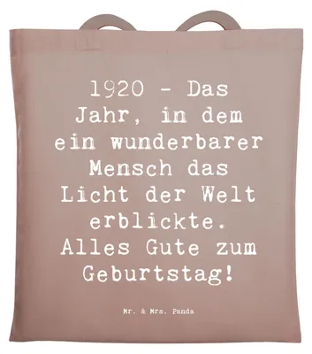 Produktbild von Mr. & Mrs. Panda Shopping Tasche Spruch 1920 Geburtstag - Braun Pastell - Geschenk, Tote Bag, Alles Gute, Schultasche, Happy Birthday, Laptoptasche, liebe Grüße, Alter