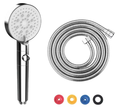 Produktbild von Duschkopf mit Schlauch 1,5 m Hochdruck Handbrause 5 Modi Stopfunktion Selbstreinigende Silikondüsen Silber