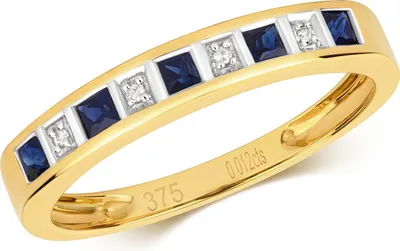 Produktbild von Funkelndes Feuer Eleganter 9 Karat (375) Gold Halb Eternity Damen - Diamant Ring Brillant-Schliff H - PK mit Saphir, 53 (16.9); TRS290759KYRSM