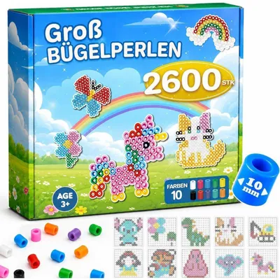 Immagine prodotto di Set di perline termoadesive grandi, confezione da 2600 pezzi, diametro 10 mm, adatte a bambini dai 3 anni in su