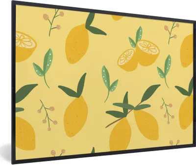Produktbild von MuchoWow® MuchoWow® Gerahmtes Poster Zitrone - Blätter - Muster 60x40 cm - Poster mit zchwarzem Bilderrahmen - Printing - Wanddeko Schlafzimmer
