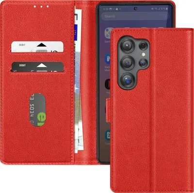 Produktbild von Avizar, Kunstlederetui mit Standfunktion Samsung Galaxy S25 Ultra, Rot