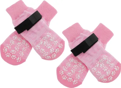 Produktbild von 4 Stück rutschfeste Hundesocken mit verstellbaren Klebebändern, Haustier-Socken für Hunde, Pfoten-Schutz für Holzböden, Gradient Pink, Klein