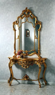 Produktbild von Spiegelkonsole Landhausstil Konsole Schminktisch mit Spiegel Konsolentisch Gold