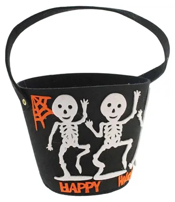 Halloween-Dekoeimer mit Skeletten, schwarz, 17x14 cm