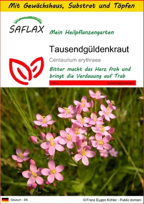 Produktbild von SAFLAX Anzucht Set - Tausendgüldenkraut - Centaurium erythraea - 250 Samen - Mit Mini-Gewächshaus, Anzuchtsubstrat und 2 Töpfen