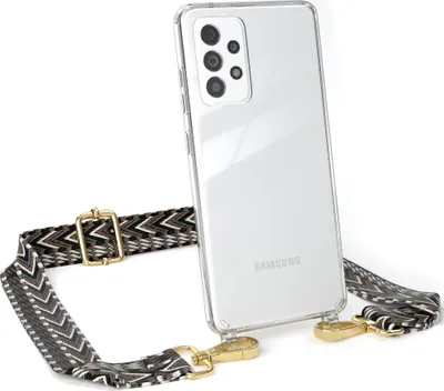 Produktbild von EAZY CASE Handykette - Verstellbarer Trageriemen kompatibel mit Samsung Galaxy A52 / A52 5G / A52s 5G, Handykordel mit transparenter Silikon-Hülle, Band in Grau