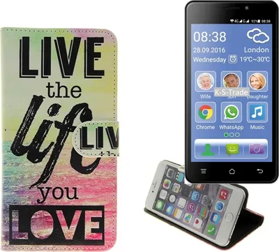 Produktbild von K-S-Trade Schutz-Hülle Handy-Hülle kompatibel mit Switel eSmart M2 Schutzhülle 360° Wallet Case ''live life love'' Handyhülle Handy Tasche Etui
