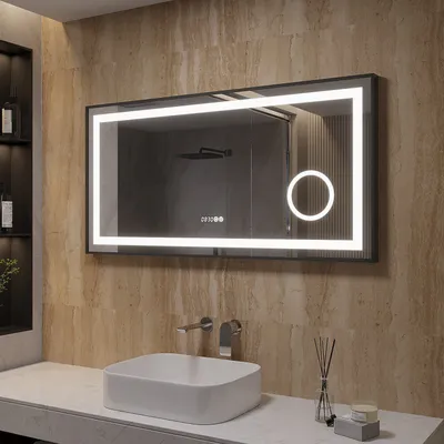Produktbild von Led Spiegel Bad Rechteckig mit Dimmfunktion 120x60 cm Badspiegel Schminkspiegel Beschlagfrei 3 Fach Vergrößerung Badezimmerspiegel LED Lichtspiegel Wandspiegel