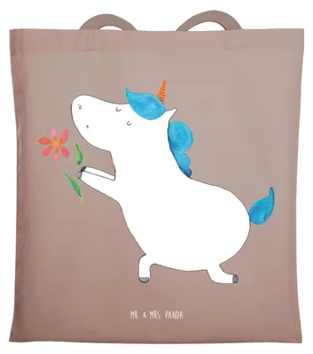 Produktbild von Mr. & Mrs. Panda Tote Bag Einhorn Blume - Braun Pastell - Geschenk, Unicorn, Laptoptasche, Liebe, Einkaufstasche, Schultasche, Einhörner, Jutebeutel, Shopping Tasche