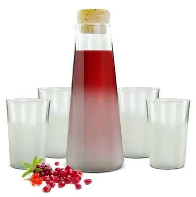 Immagine prodotto di Caraffa in vetro con tappo in sughero e 4 bicchieri - 1 litro