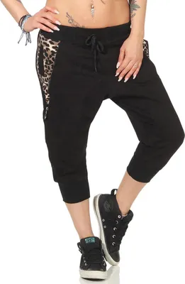 Produktbild von Damen Aladin Jogginhose 3/4 Capri Sport-Hose Baumwolle ; Schwarz-Leo M/38