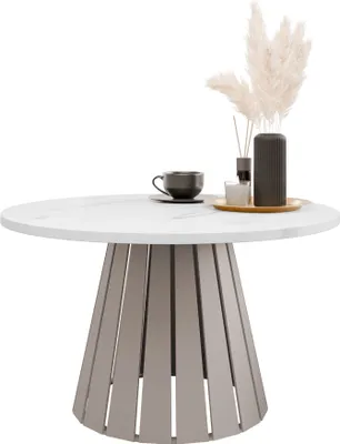 Produktbild von MIRJAN24 Couchtisch Circolo Cashmere, Wohnzimmer Kaffeetisch, Beine und Seiten aus Stahl (Farbe: Cashmere / Bianco Marmor)