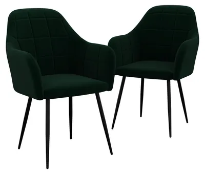 Produktbild von HAGO24 Esszimmerstühle Grün Sessel 2er Set Polsterstuhl Retro-Design Armlehne Komfort Polsterung Microfaser Samt Metallfüße