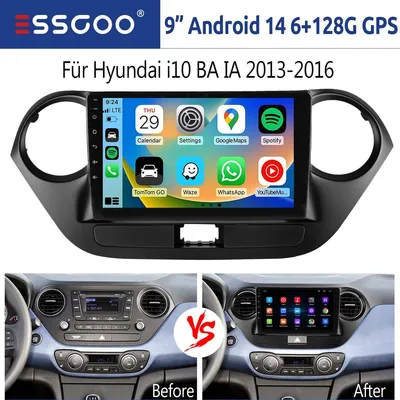 Produktbild von Autoradio für Hyundai i10 II IA BA 2013-2016 9 Zoll Android 14 GPS Navi CarPlay Android Auto 128GB Speicher 6GB RAM 2 DIN Bluetooth 5 WiFi 4x45W