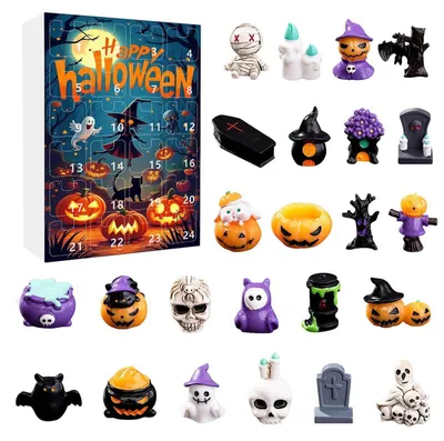 Produktbild von Halloween Adventskalender 2026 24 Tage Countdown mit 24 Mini Figuren Kürbis Geist Totenkopf für Kinder Erwachsene