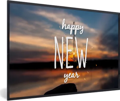Produktbild von MuchoWow® Gerahmtes Poster Sprichwörter - 'Frohes neues Jahr' - Zitate 90x60 cm - Poster mit Schwarzem Bilderrahmen Wandposter Rahmen Foto Bilder - Fotorahmen - Foto-Plakat