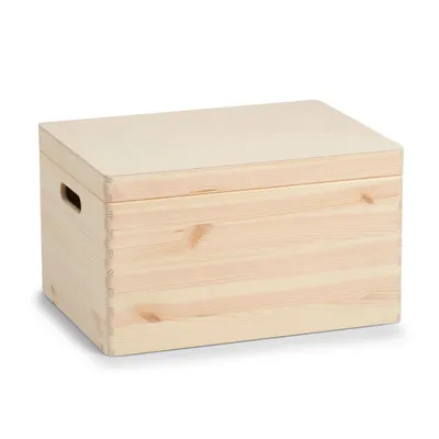 A wooden storage box with a lid, shown from a three-quarter angle against a white background.
