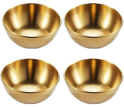 4er-Set runde Edelstahl-Dip-Schalen, 8 cm, gold
