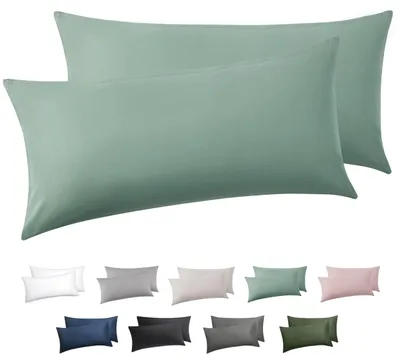 Produktbild von Kissenbezug 40 x 60 cm, 2er-Set – 100 % Baumwolle, mit Reißverschluss, weich, atmungsaktiv und strapazierfähig, -, grasgrün