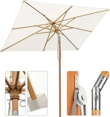 Produktbild von Sekey 300 x 200 cm Sonnenschirm Rechteckig Holz Balkonschirm Marktschirm mit Knickbar, für Terrasse Gartenschirm UV50+, Creme
