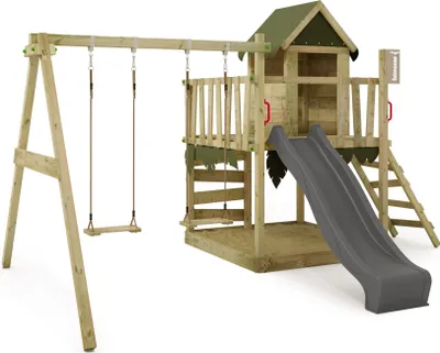 Image de Tour de jeux Fatmoose JazzyJungle Jam XXL avec balançoire et toboggan, couleur anthracite