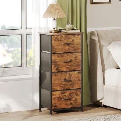 Produktbild von Schmale Kommode 42x30x94 cm, 4 Stoffschubladen, Metallgestell, Holzplatte, für Schlafzimmer