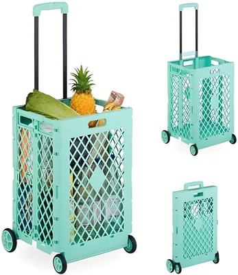 Produktbild von PolkaHome® Klappbarer Einkaufswagen mit Rädern, bis 25 kg, Einkaufskorb, Teleskopgriff - Türkis