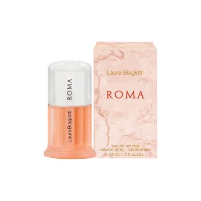 Obrázek produktu pro Laura Biagiotti Roma, Ženy, 50 ml, Nedoplnitelná lahvička, Bergamot, Máta, Karafiát, Jasmín, Růže, Tuberóza, Jantar, Myrha, Pačuli, Vanilka