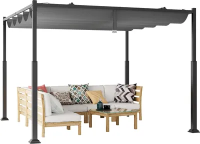 Produktbild von GOPLUS Pergola mit einziehbarem Baldachin, 3,1 x 3,1 m großer Grillpavillon mit Sonnendach, moderner Terrassenunterstand , Grau