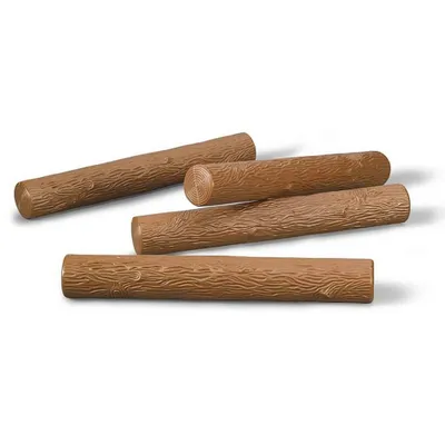 Several brown logs are arranged on a white background.