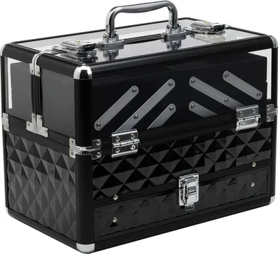 Image de HOMCOM Mallette à maquillage - coffre à cosmétiques - rangement produits de beauté - dim. 30L x 18l x 22H cm - poignée serrure alu. acrylique noir