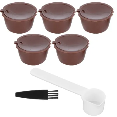 Zdjęcie produktu dla Zestaw kapsułek do kawy z filtrem wielokrotnego użytku, który można ponownie napełniać, pasujący do ekspresów DOLCE GUSTO (5 kapsułek do kawy, 1 łyżeczka, 1 szczoteczka)
