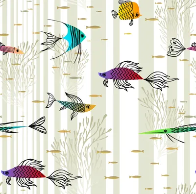 Immagine prodotto di Carta da parati Walls4You Fish bianca, beige e multicolore - 640132 - 53 cm x 10 m