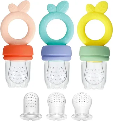 Productafbeelding van PandaEar 3 stuks siliconen baby fruitzuiger vanaf 3 maanden met siliconen zuiger in 3 maten