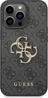 Produktbild von Guess, Hülle für iPhone 14 Pro Max mit Monogramm und 4G-Logo aus Metall, Dunkelgrau