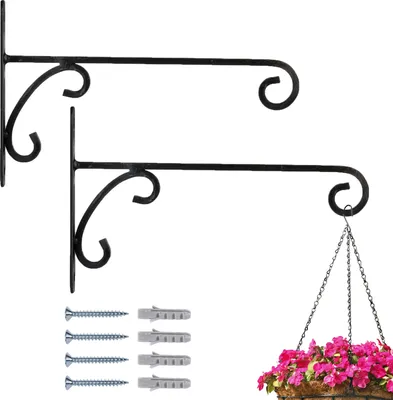 Productafbeelding van Zwarte, 25 cm lange, handgesmede wandhaken voor planten en decoratie