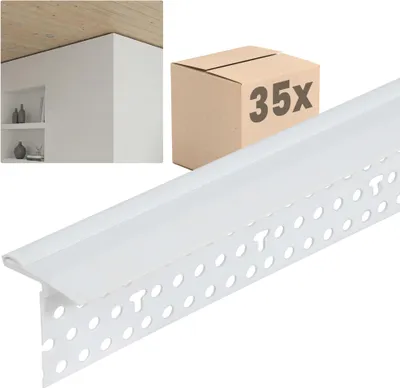 Produktbild von PROTEKTOR 35x Schattenfugenprofil Trockenbau 300cm – An- und Abschlussprofil 3766 mit Abdeckstreifen, Schattenfuge 3mm, für Gipskartonplatten ab 12,5mm, PVC, Weiß
