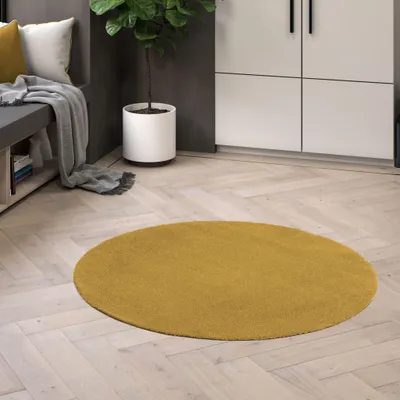 Produktbild von Steffensmeier Kurzflor Teppich Barcelona -Rund, Wohnzimmerteppich modern, strapazierfähig und pflegeleicht, Beige, Größe: Ø 80 cm