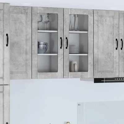 Immagine prodotto di vidaXL Armadietto a parete in vetro PORTO Grigio cemento 40 x 31 x 80 cm in materiale derivato dal legno