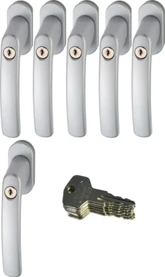 Zdjęcie produktu dla ABUS 442582 FG200 S SB – zamykane klamki okienne, srebrne, zestaw 6 sztuk