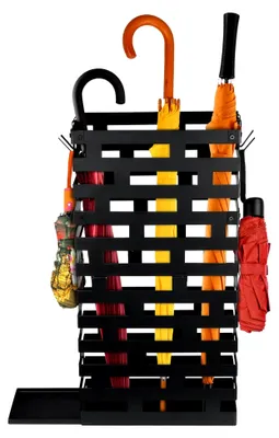 Produktbild von Regenschirmständer für den Eingangsbereich, großer Metallschirmständer mit abnehmbarer Wasserwanne und Haken, 58,4 cm