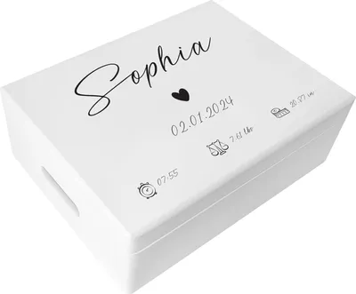 Produktbild von Creative Deco Erinnerungsbox Baby Herz | Personalisierte Holzkiste mit Griffen Weiß