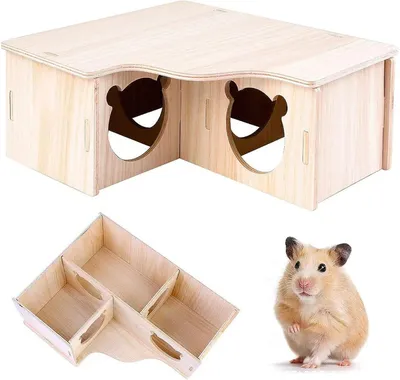 Produktbild von Hamsterhaus aus natürlichem Holz, 22,5 x 18,5 cm, Mehrkammerhaus, 3 Räume, für Kleintiere