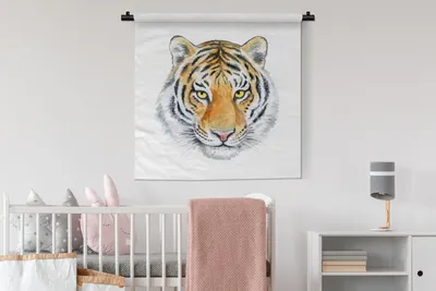 Produktbild von MuchoWow® Wandteppich Wandbehang Tiger - Gelb - Kopf 90x90 cm Tapisserie Dekoration Wandtuch - Wandaufhänger