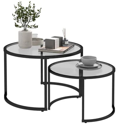 Obrázek produktu pro Sada dvou konferenčních stolků | Barva: černá + průhledná | Rozměry: 70x70x47,5 / 54x54x42,5 cm