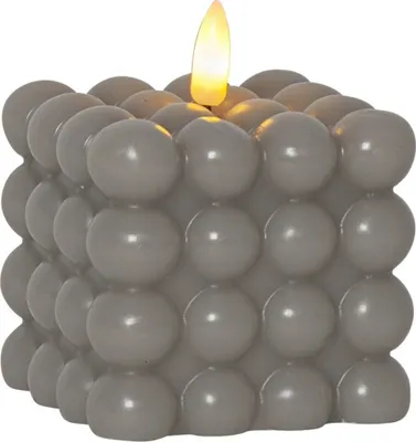 Produktbild von Star Trading 061-52 LED-Wachskerze "Flamme Dot"Farbe: grau, warmwhite LED,ca. 7,5x9,5 cm, bewegende Flamme,Batterie, Timer, Vierfarb-Karton