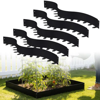 Produktbild von Ikodm Flexible Rasenkante 100x10 cm, 5m Set (5 Stück) - Mähkante & Beetumrandung aus Stahl, inkl. Befestigungsheringe für Pflastersteine & Gartengestaltung, Schwarz